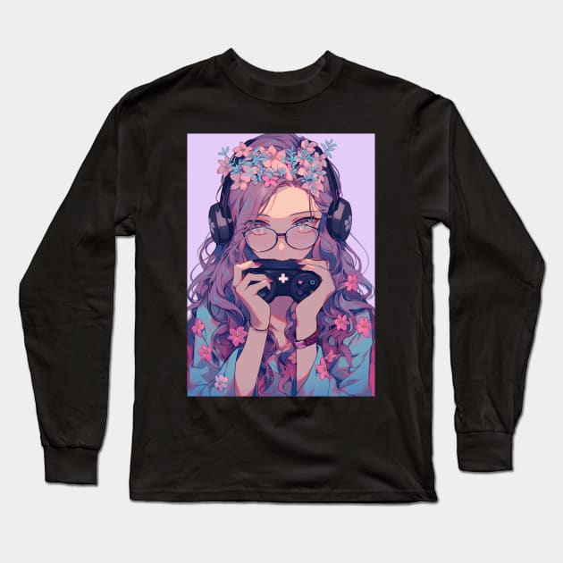 Gamer girl Pink Kawaii Game Lover Long Sleeve T-Shirt by GothicDesigns